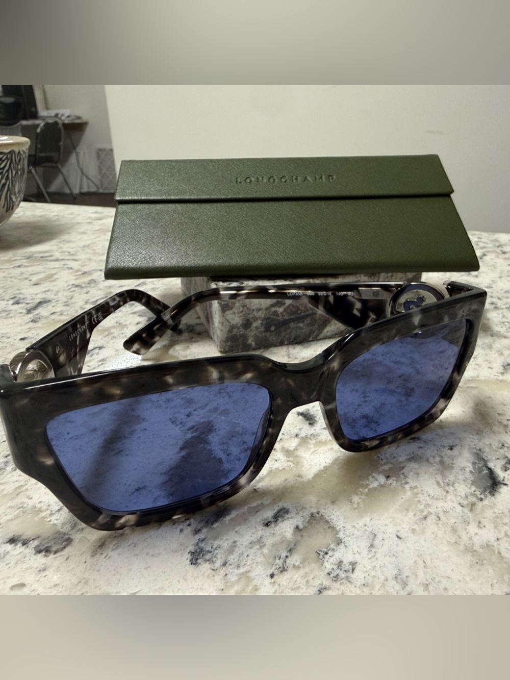 Longchamp Tortoiseshell Frame Sunglasses with Blue Lenses